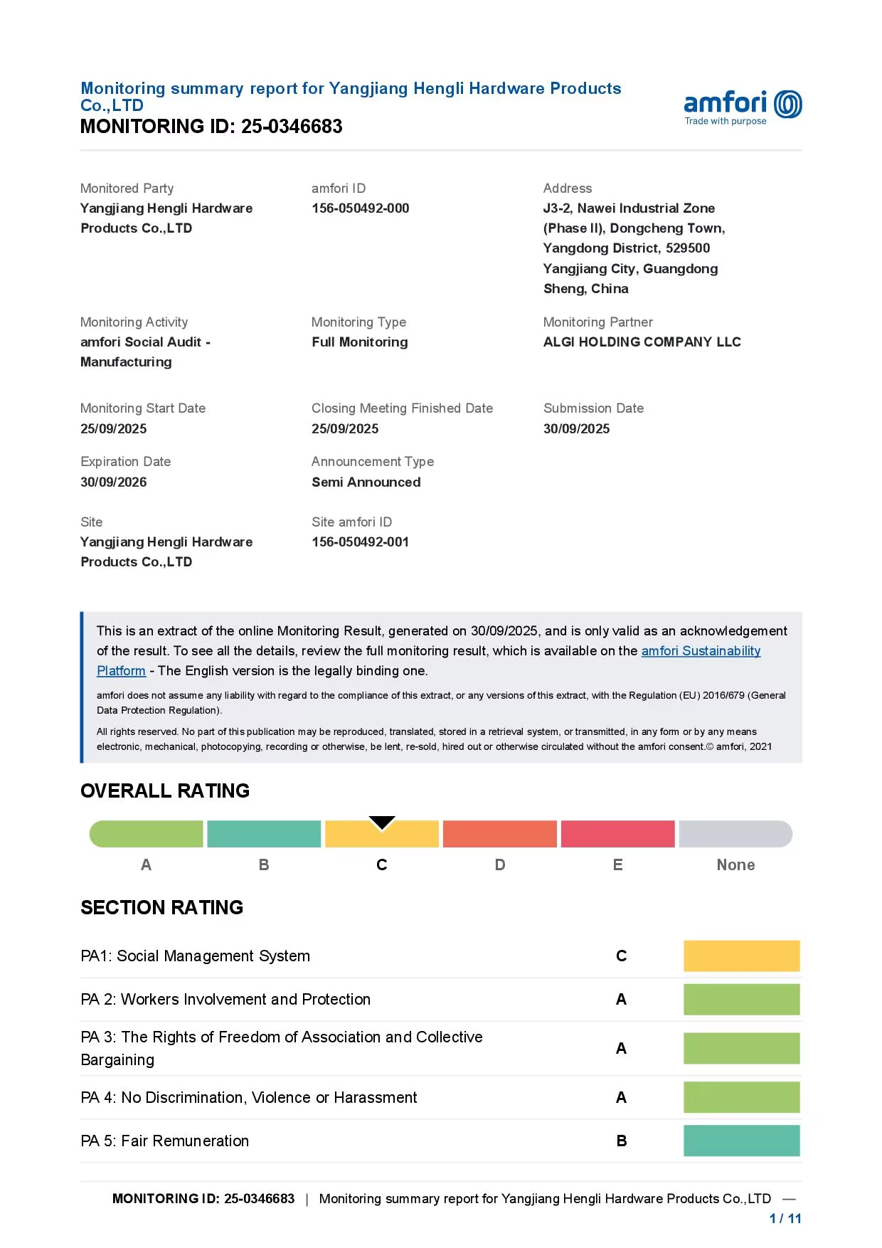 BSCI audit summary document
