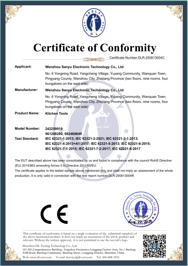 CE certificate of conformity