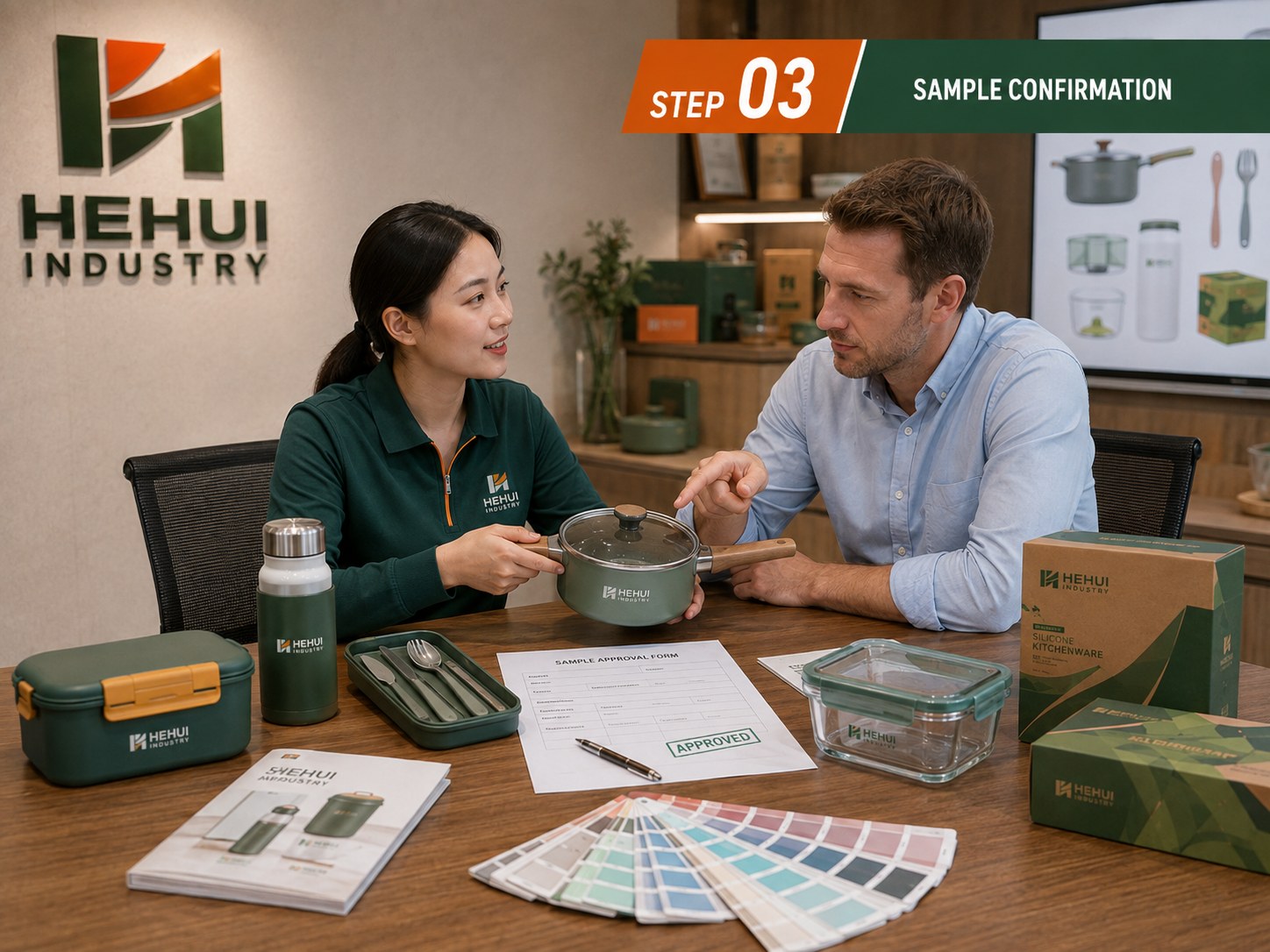 製品サンプルを確認する様子