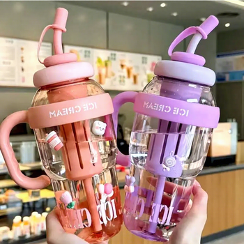 1200ml large capacity plastic bottle with straw
